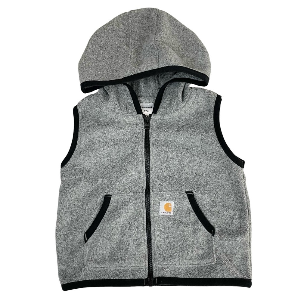 Carhartt Fleece Zip Up Hooded‎ Vest Gray 12M